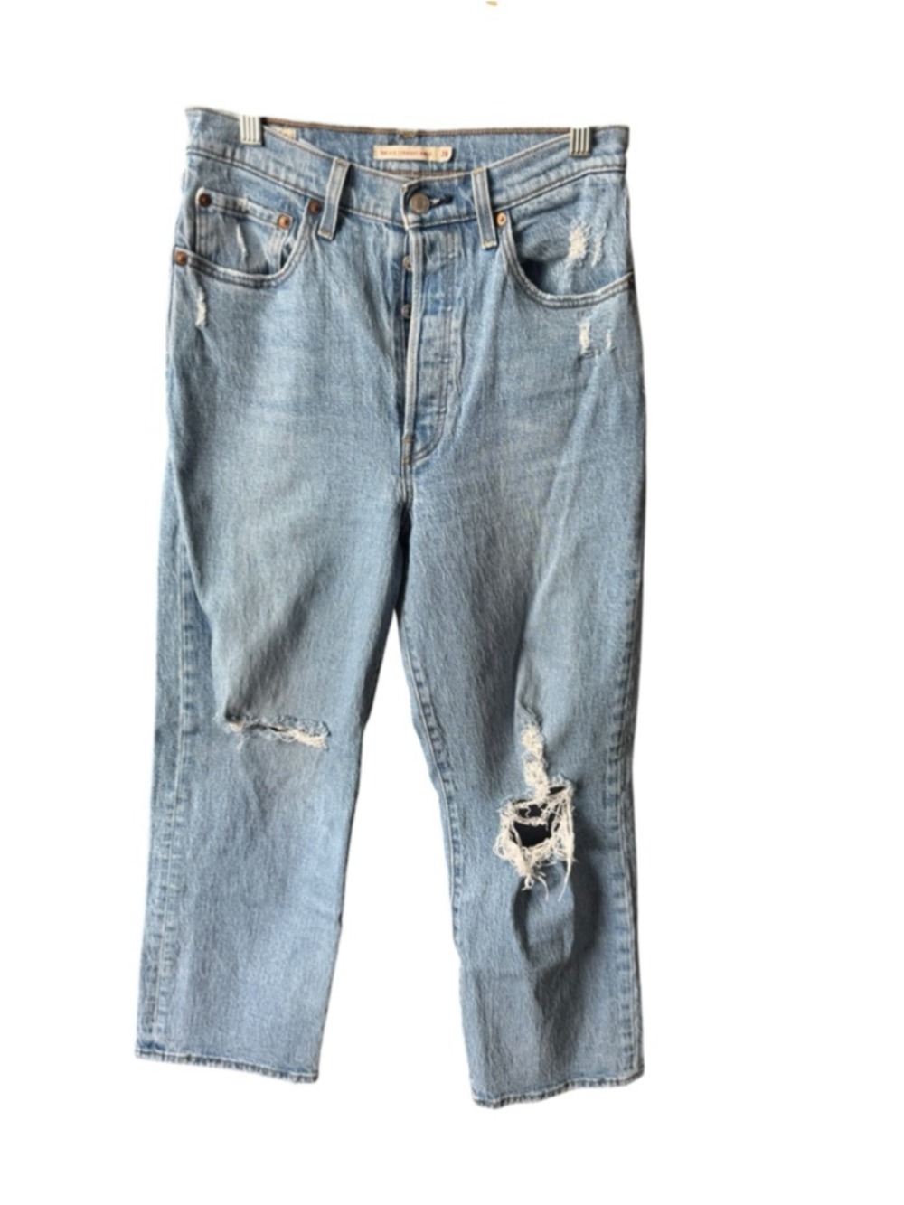 Women's Levi's Light Blue Distressed Ribcage Straight Ankle Jeans 28